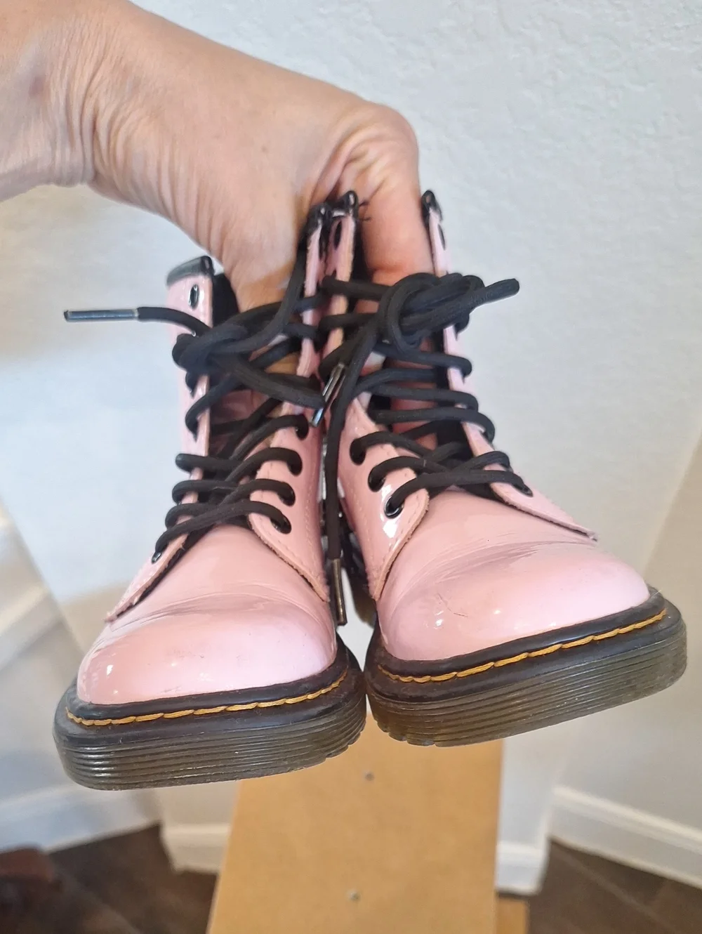 Dr. Martens Kids Patent Leather Lace Up Zip Up Combat Boots Pink Size US 12